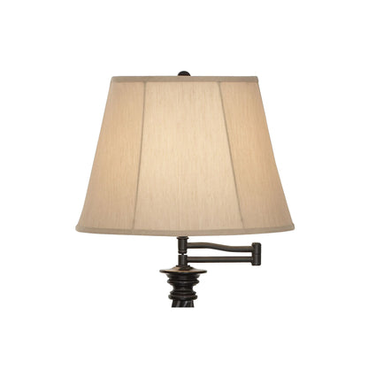 Regency Hill Traditional Swing Arm Floor Lamp 58" Tall Painted Black Bronze Swirl Font Faux Silk Beige Shade for Living Room Reading Office
