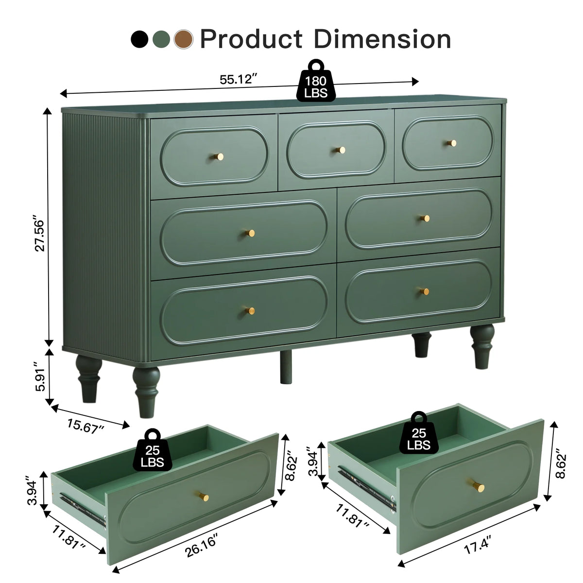 YOCWO 3 Drawer Nightstand, Classic Chest of Drawers with Arc Edge, Walnut