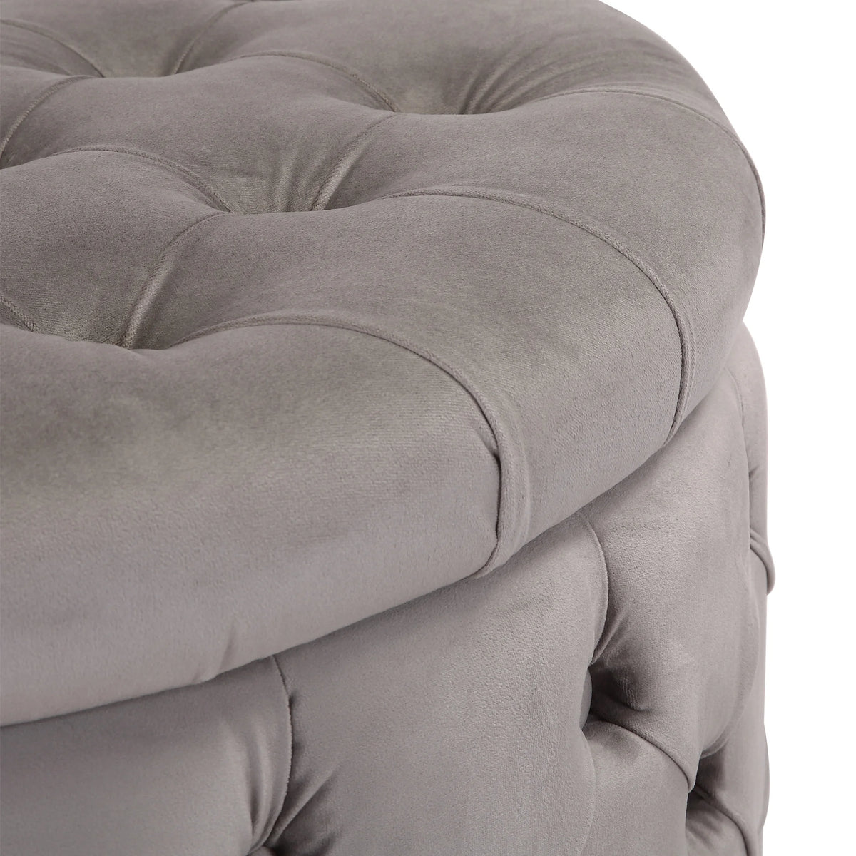WestinTrends Wordford Round Velvet Tufted Storage Ottoman, Velvet Navy Blue