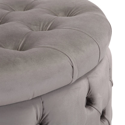 WestinTrends Wordford Round Velvet Tufted Storage Ottoman, Velvet Navy Blue