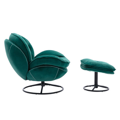 Velvet Swivel Accent Chair with Ottoman Set, Modern Lounge Chair with Footrest and Metal Base Comfy Armchair with 360 Degree Swiveling Single Sofa Chair Accent Chairs for Living Room, Green
