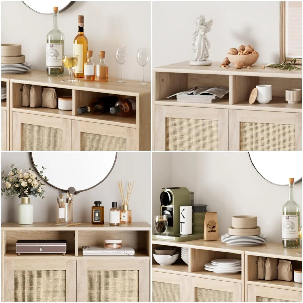 NEILA Rattan Cabinet with 2 Doors and Shelf, Modern Accent Furniture, 1 Piece