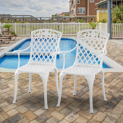 Withniture  Cast Aluminum Patio Furniture Outdoor Chairs Patio Bistro Chair Set of 2 with Armrest, Metal Chair for Garden, White