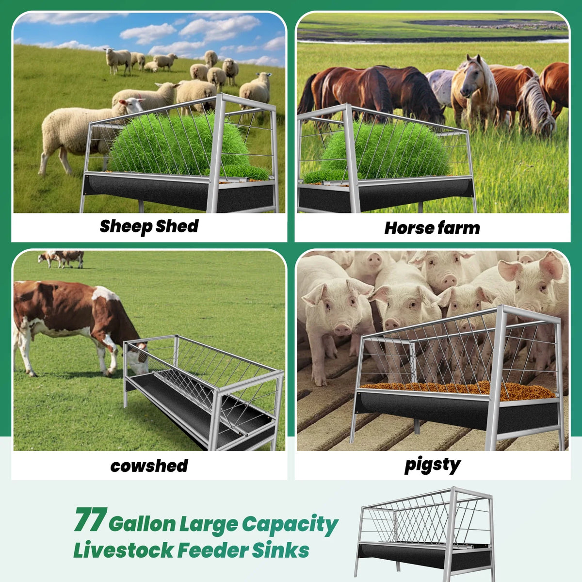 Stainless Steel Livestock Feed Stand, 2-in-1 Hay Water Trough, Heavy-Duty Joints, Ranch Durability