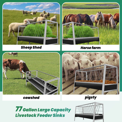 Stainless Steel Livestock Feed Stand, 2-in-1 Hay Water Trough, Heavy-Duty Joints, Ranch Durability