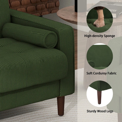 UIXE Corduroy Accent Chair Modern Upholstered Arm Chairs Comfy Reading Armchair with Pillow Armrest Tufted Living Room Single Sofa Lounge Seat, Yellow
