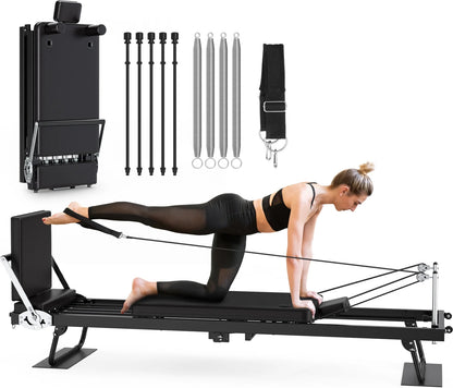 GIKPAL 92" Foldable Pilates Reformer Machine for Home Gym,Balanced Body Pilates Exercise Equipment with Jump Board