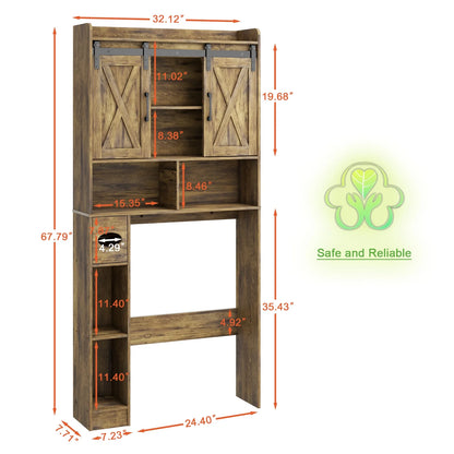 Over The Toilet Storage Cabinet, Farmhouse Storage Cabinet Over Toilet with Sliding Doors��Home Space-Saving Toilet Rack, for Bathroom, Restroom, Laundry