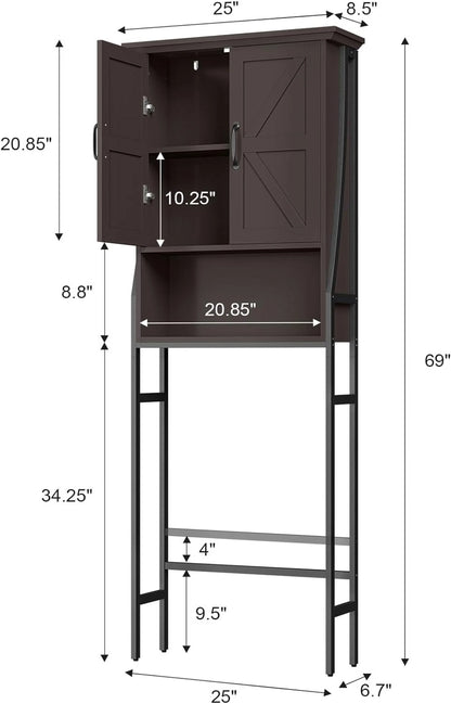 Over The Toilet Storage Cabinet, Over Toilet Bathroom Organizer, Above Toilet Storage Cabinet with Barn Doors Behind Toilet Bathroom Organizer Over-The-Toilet Cabinet (Cream White)