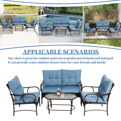 Patio Sofa Set, 4 Pieces Outdoor Sectional Furniture, All-Weather PE Rattan Wicker Patio Conversation Set, Cushioned Sofa Set with Coffee Table for Patio Garden Poolside Deck