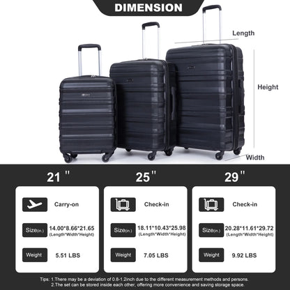 3 Piece Luggage Sets, PC Lightweight Durable Expandable Suitcase with 2 Hooks and TSA Lock, Suitcases with Wheels,21in 25in 29in,Gray