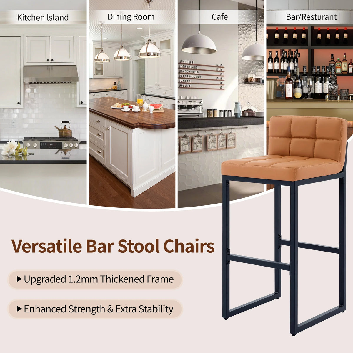 FIRAVOE Bar Stools Set of 3, Counter Height Bar Stools (Low Back)(Thickened Frame) 26" PU Leather Barstools Bar Chairs for Kitchen Island, Black