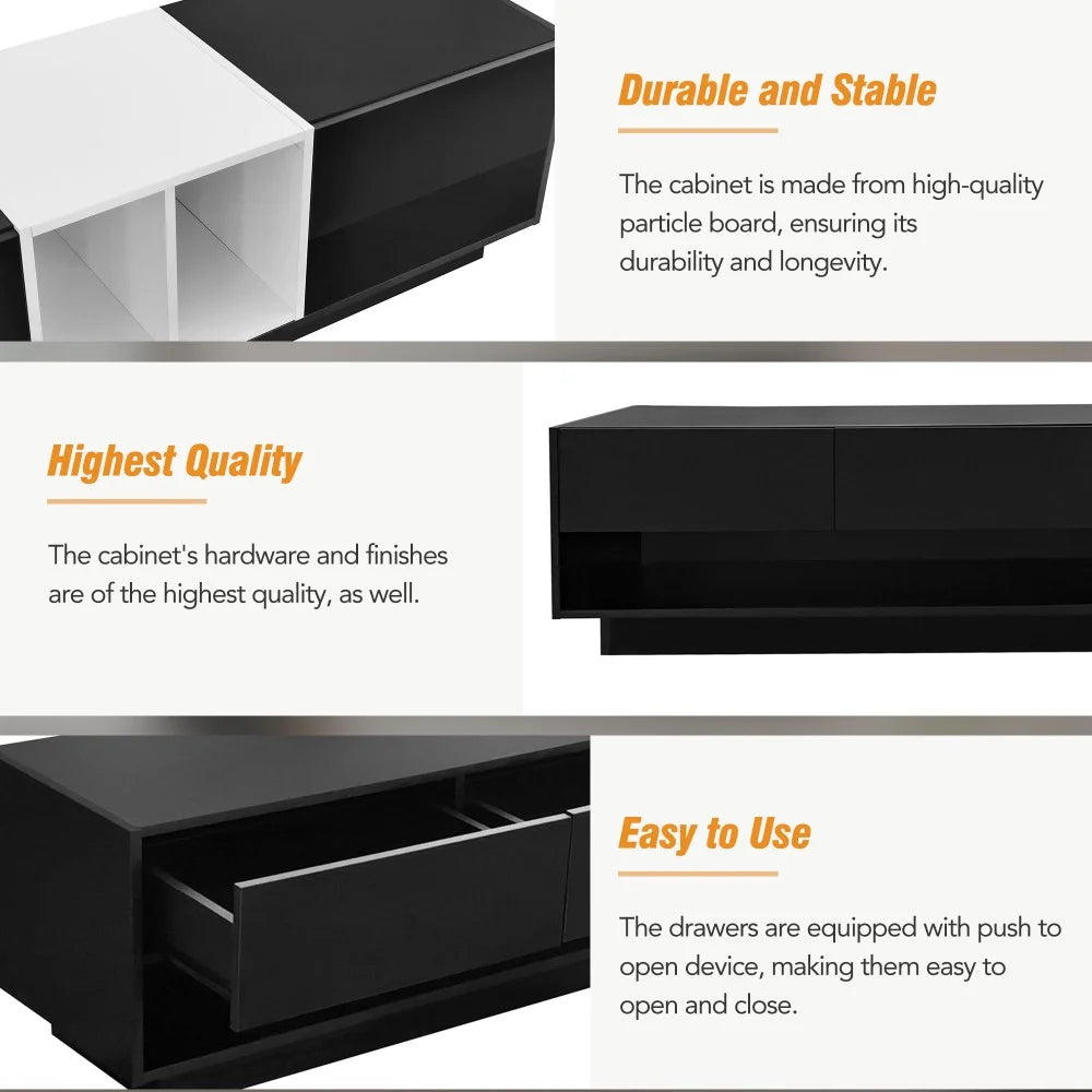 Modern TV Stand for 80 Inch TV, ON-TREND Sleek Two-Tone Media Console, Functional Storage Cabinet with Open & Hidden Compartments, Particle Board, Living Room Furniture, White