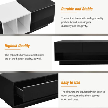 Modern TV Stand for 80 Inch TV, ON-TREND Sleek Two-Tone Media Console, Functional Storage Cabinet with Open & Hidden Compartments, Particle Board, Living Room Furniture, White