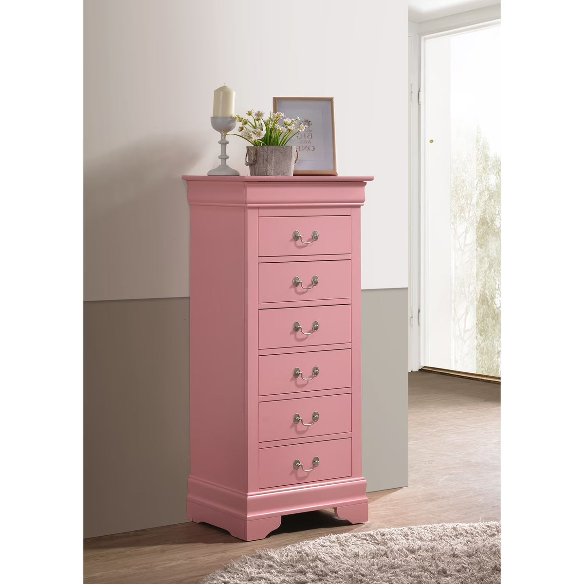Glory Furniture Louis Phillipe 7 Drawer Lingerie Chest in Cherry