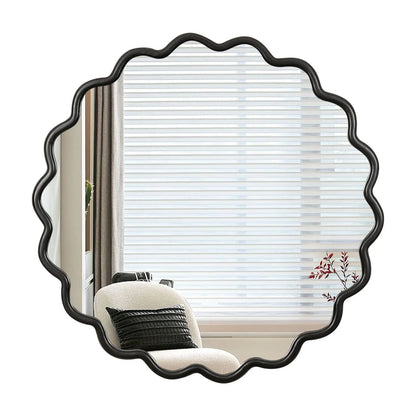 Solid Wood Wavy Frame Modern Mirror - 40x28 Inches Durable Farmhouse Wall Decor for Bathroom, Living Room & Entryway with Easy Install