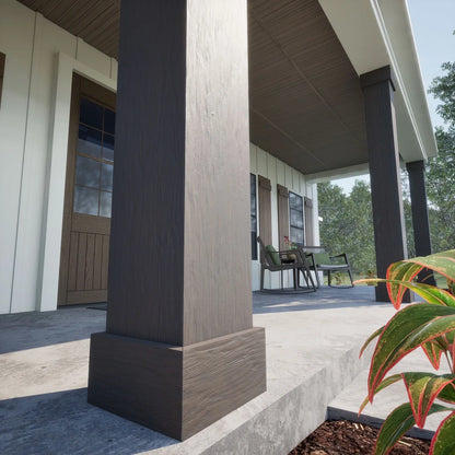 Ekena Millwork 18"W x 5'H Hand Hewn Endurathane Faux Wood Non-Tapered Square Column Wrap with Standard Capital & Base