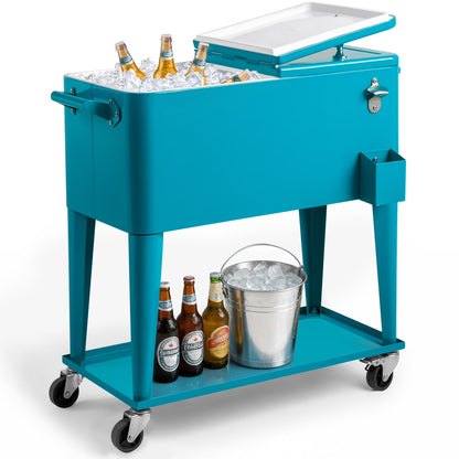 Ktaxon 80 Qt Rolling Ice Chest Cooler Cart Outdoor Trolley with Storage Shelf, Bottle Opener & Cap Collector for 48 Hour Cold Drinks,Lemon Yellow