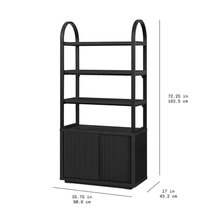 Beautiful Fluted 3-Shelf Bookcase with Storage Cabinet by Drew Barrymore, Light Honey Wood Finish