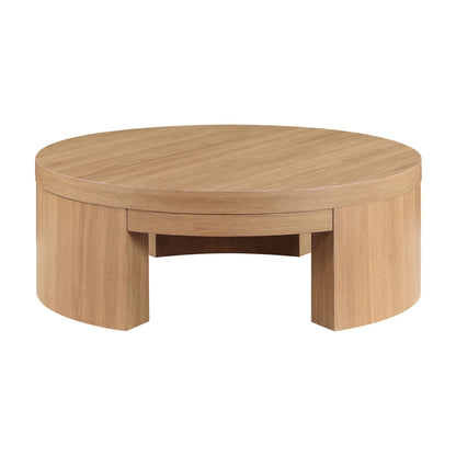 Beautiful Mod Round Coffee Table by Drew Barrymore, Warm Honey Finish