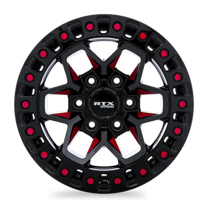 RTX Zion 17x9 5x127 ET-15 CB71.5 Gloss Black Milled Red Wheel
