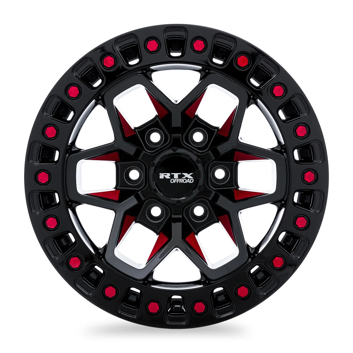 RTX Zion 17x9 6x139.7 ET0 CB106.1 Gloss Black Milled Red Wheel