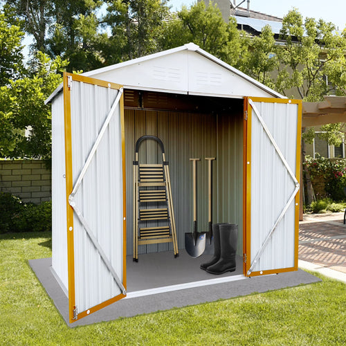 Outdoor Storage Garden Sheds 6FTx4FT Apex Roof Lockable Doors for Backyard White+Yellow