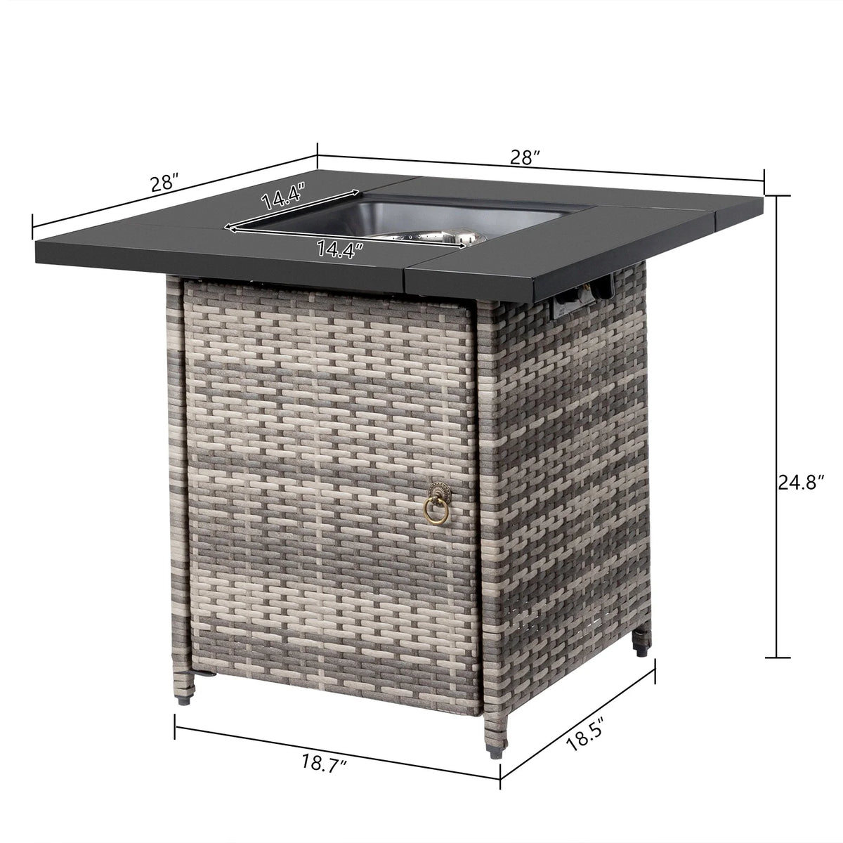 28" Fire Pit Table, Propane Fire Pit with Lid, Lava Rocks, 50000 BTU Outdoor Gas Fire Pit, Metal Square Propane Fire Pit for Outside Garden Backyard Deck Patio, Brown, LLL4008