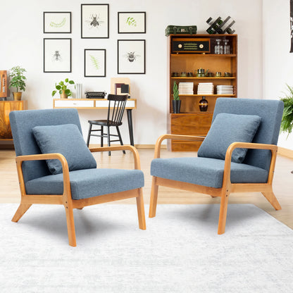 JULY'S SONG Mid Century Modern Accent Chair Set of 2, Linen Upholstered Reading Chairs for Living Room, 25.6" W Fabric Comfy Armchair, Beige