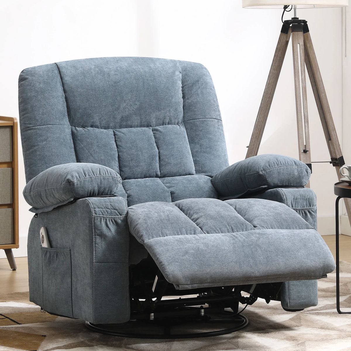 JONPONY Massage Swivel Rocker Recliner Chair with Vibration Massage and Heat Ergonomic Lounge Chair for Living Room with Rocking Function and Side Pocket, 2 Cup Holders, USB Charge Port,Grey