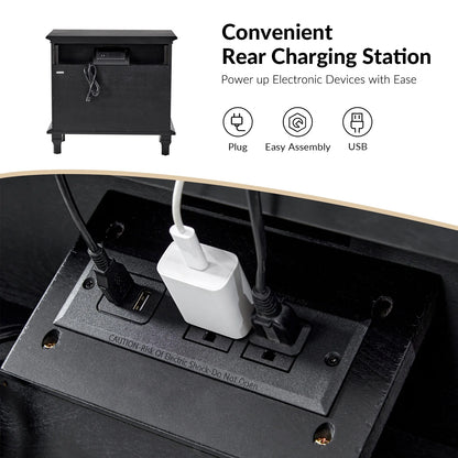 Farmhouse 3 Drawers Nightstand with Tray Bedside Table with Charging Station Acorn