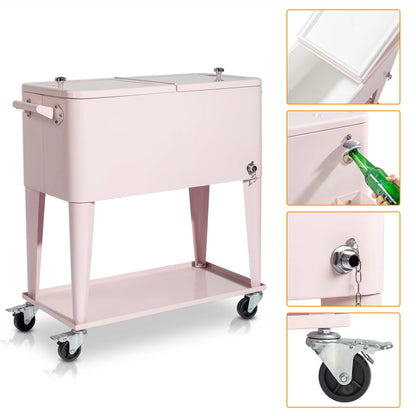 BNSPLY 80 Quart Outdoor Cooler Cart Rolling Ice Chest Cooler Cart, Portable Patio Cooler with Bottle Opener, Handles and Drainage, Standing Cooler for Patio Party, Camping and BBQ, Mint Green