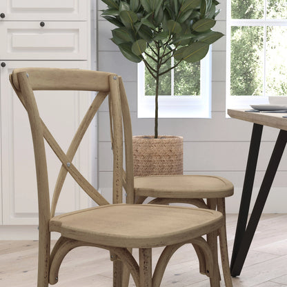 Merrick Lane X-Back Bistro Style Wooden High Back Dining Chair in Natural with White Grain
