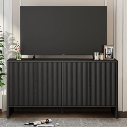 Wirrytor Sideboard Storage Cabinet with Doors and Shelves, Buffet Cabinet with Storage, Credenza Storage Cabinet for Kitchen, Wooden Fluted Cabinet, Under TV Cabinet with Storage - Black