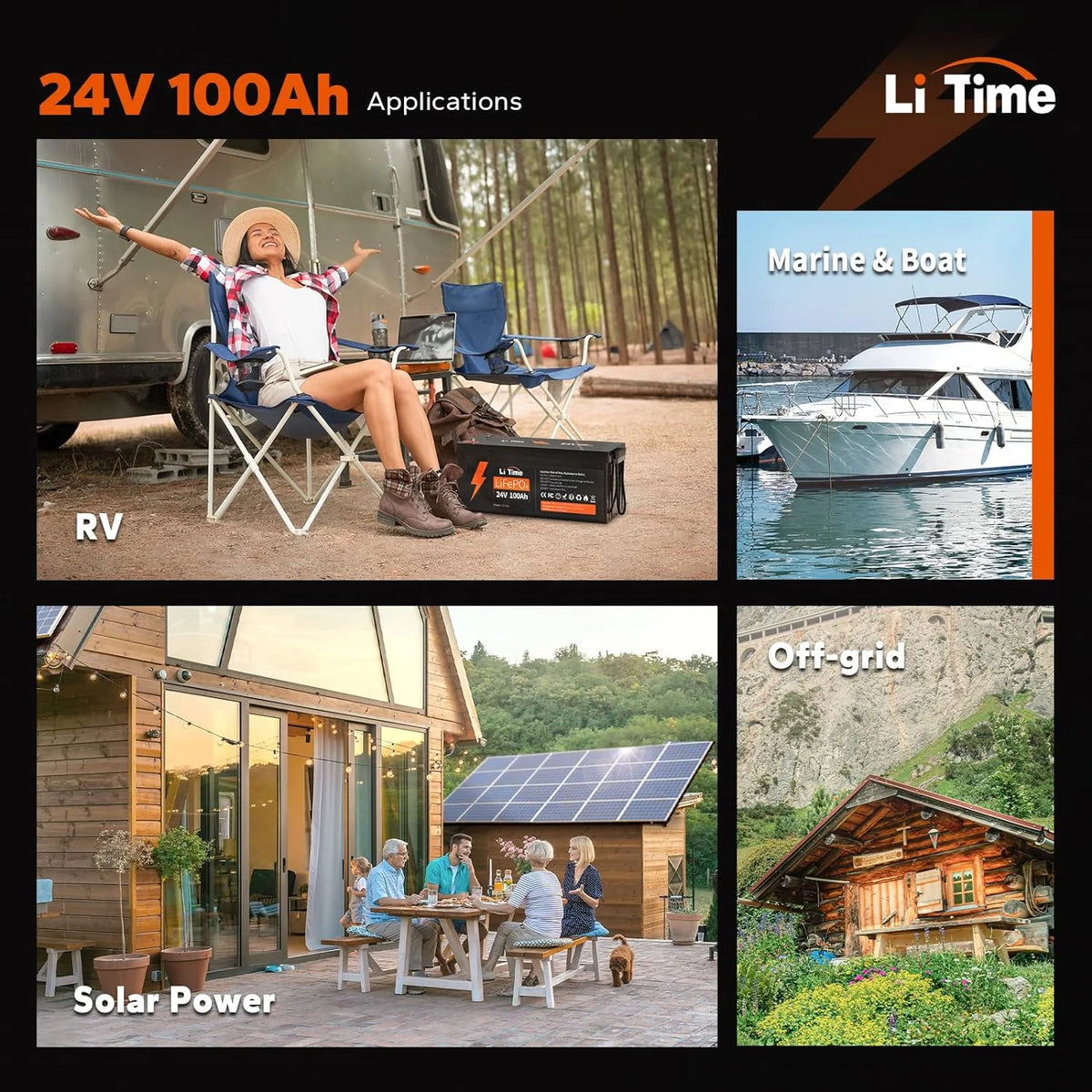 LiTime 24V 100Ah LiFePO4 Battery 100A BMS Max. 2560W Rechargeable Lithium Battery for Camper