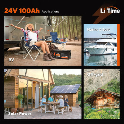LiTime 24V 100Ah LiFePO4 Battery 100A BMS Max. 2560W Rechargeable Lithium Battery for Camper