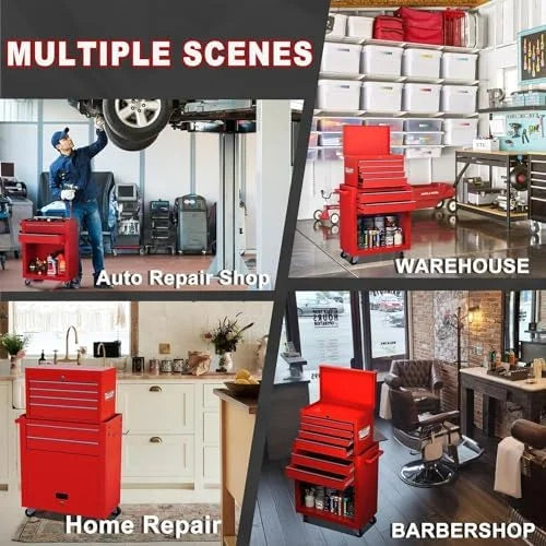 8-Drawer Rolling Tool Chest with Detachable Top Tool Box, Lockable Metal Tool Cabinet, and Liner, Heavy-Duty Storage Organizer with Wheels and 6 Hooks for Garage, Workshop, Green