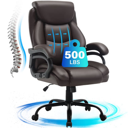 JONPONY Big and Tall Office Chair 500LBS Wide Seat Ergonomic Computer Desk Chair High Back Executive Leather Chair Adjustable Task Chair Lumbar Back Support 8 Hours Heavy Duty Design,Black