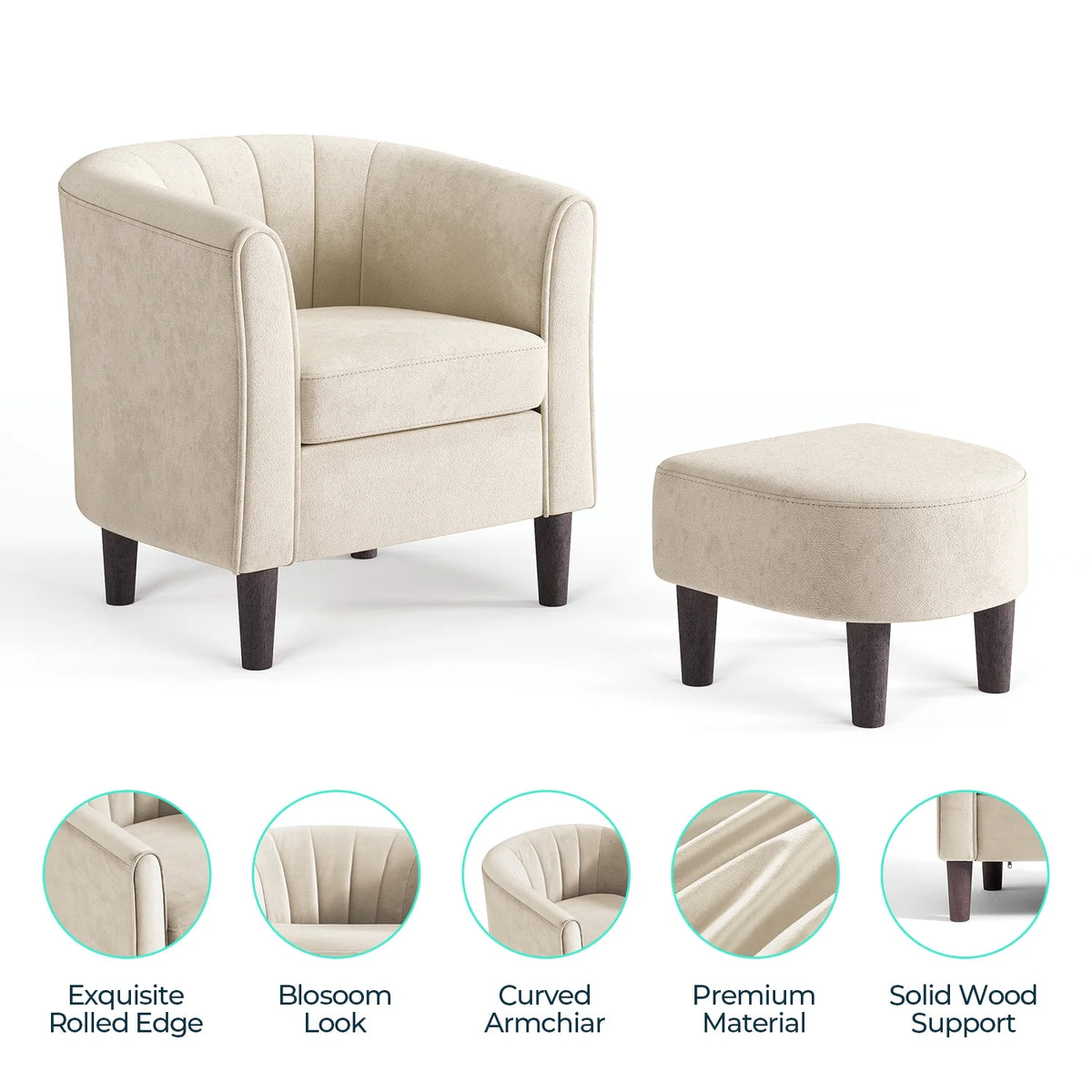 LINSY HOME Chenille Accent Chair with Ottoman for Living Room, Dark Gray