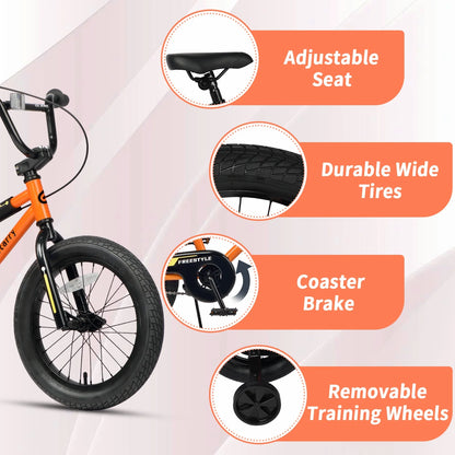 Glerc 14 Inch Little Kids Bike BMX Style Bicycle with Training Wheels Coaster Brake for 3 4 5 Years Old Boys Girls, Blue