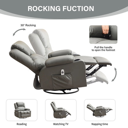 JONPONY Manual Recliner Chair with Heat Therapy and Massage Function, Heavy Duty Reclining Mechanism Massage Chair, Elderly Single Rocker Sofa with Cup Holders for Bedroom Home Theater,Black