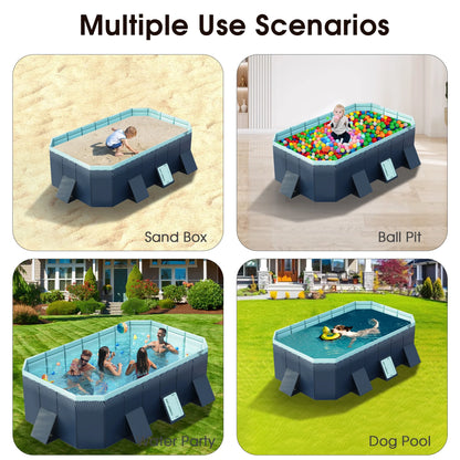 RICHYOUNG 101"Foldable Swimming Pool for 1-6 People,Non-Inflatable Above Ground Garden Pool for Kids, Family(Blue)