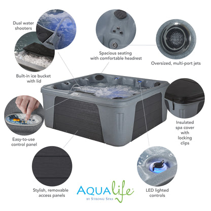 Aqualife by Strong Spas Palm Beach 6 Person 69-Port Non-Lounger Spa, 30 Jets, Cobblestone