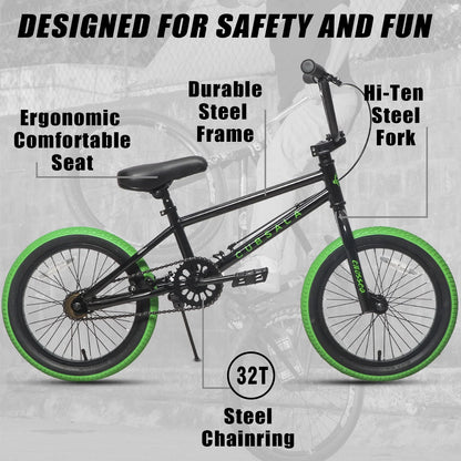 cubsala 20 in Freestyle BMX Kids Bike for Age 6-14 Years Old Boys Girls , Black & Green