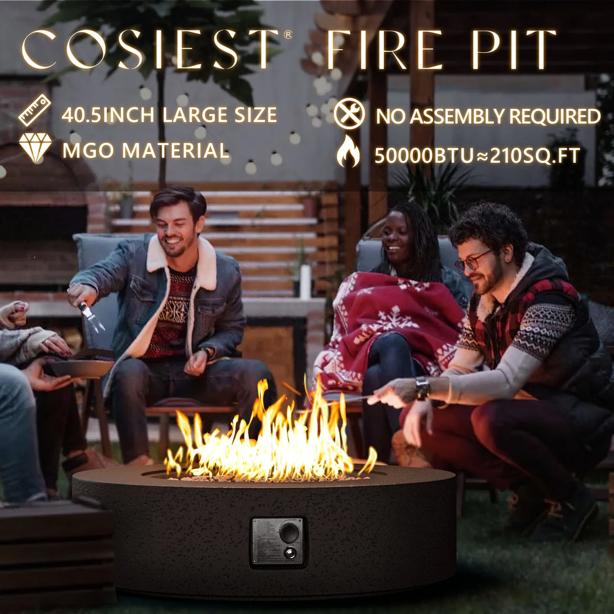 COSIEST Outdoor Round Terrazzo Concrete White firepit Table