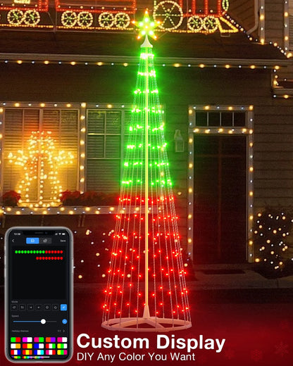 8FT 191 LED Christmas Cone Tree Smart Light with 58 Modes DIY Timer Remote Dimmable Artificial Christmas Tree for Porch Yard Patio Indoor Outdoor Xmas Holiday Decor