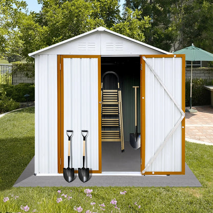6' x 4' Outdoor Storage Shed, Metal Garden Shed with Lockable Doors, Tools Storage Shed for Backyard, Patio, White