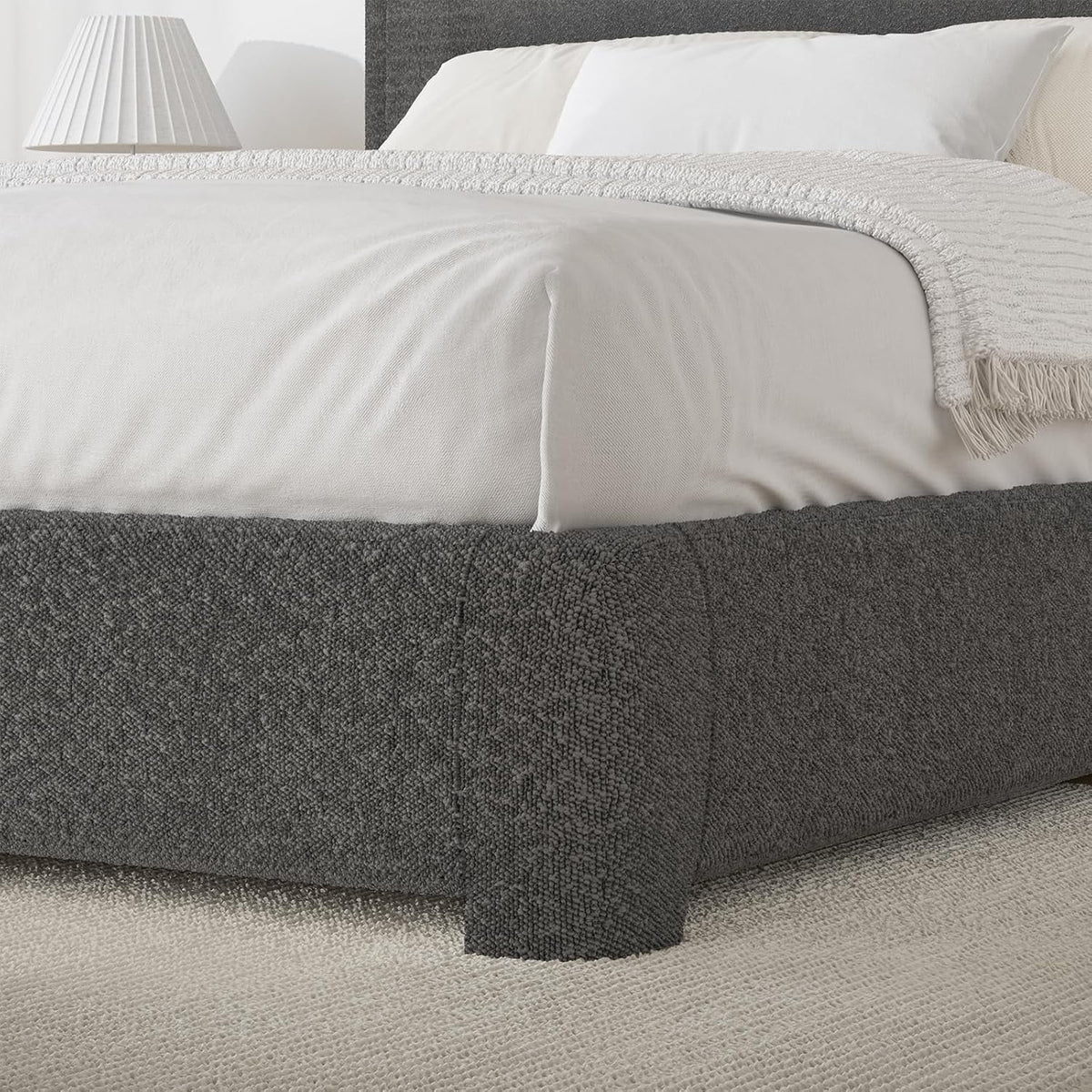4 EVER WINNER Twin Size Bed Frame, Modern Bed Frame with Headboard, Boucle Fabric Upholstered Bed Frame, Soft Curved Headboard, Cream