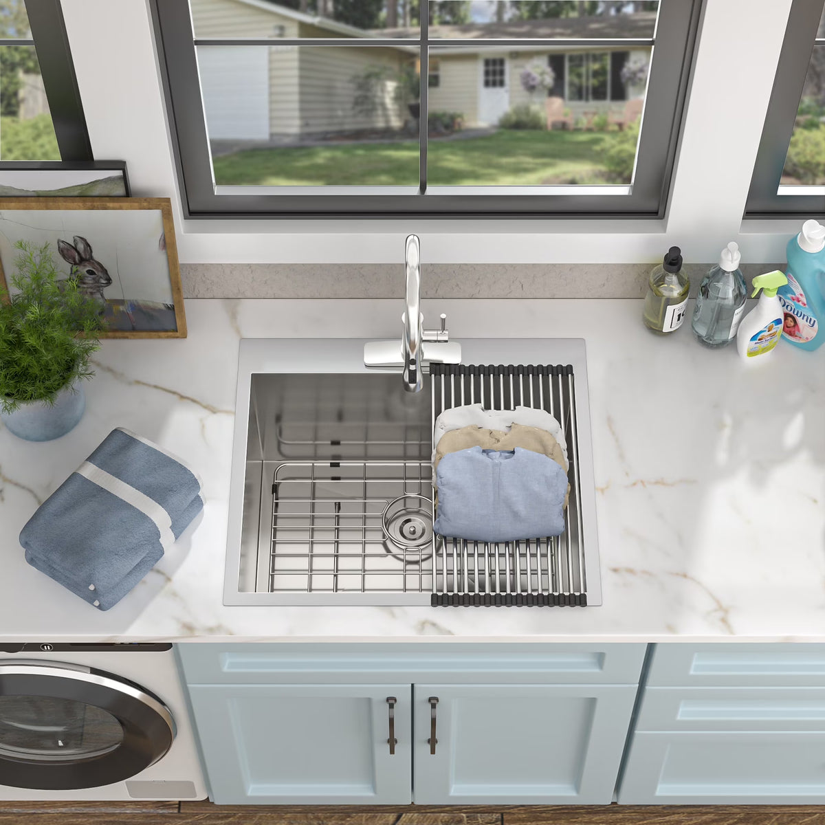 22 Laundry Sink Drop In - Fulorni 22"x22" Laundry Utility Sink Drop In Topmount 16 Gauge Stainless Steel 12 Inch Deep Single Bowl Above Counter Square Utility Laundry Room Sink Basin