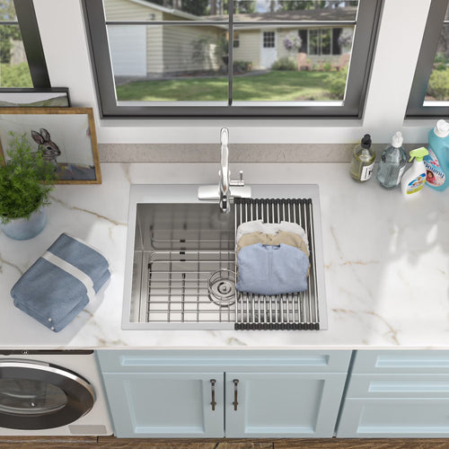 22 Laundry Sink Drop In - Fulorni 22"x22" Laundry Utility Sink Drop In Topmount 16 Gauge Stainless Steel 12 Inch Deep Single Bowl Above Counter Square Utility Laundry Room Sink Basin
